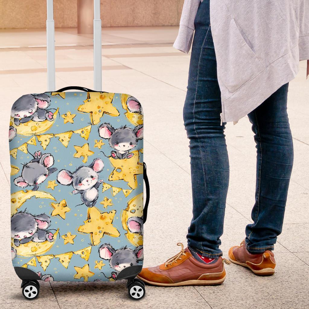 Mouse Cheese Pattern Print Luggage Cover Protector-grizzshop