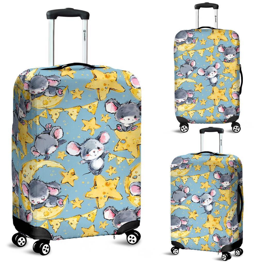 Mouse Cheese Pattern Print Luggage Cover Protector-grizzshop