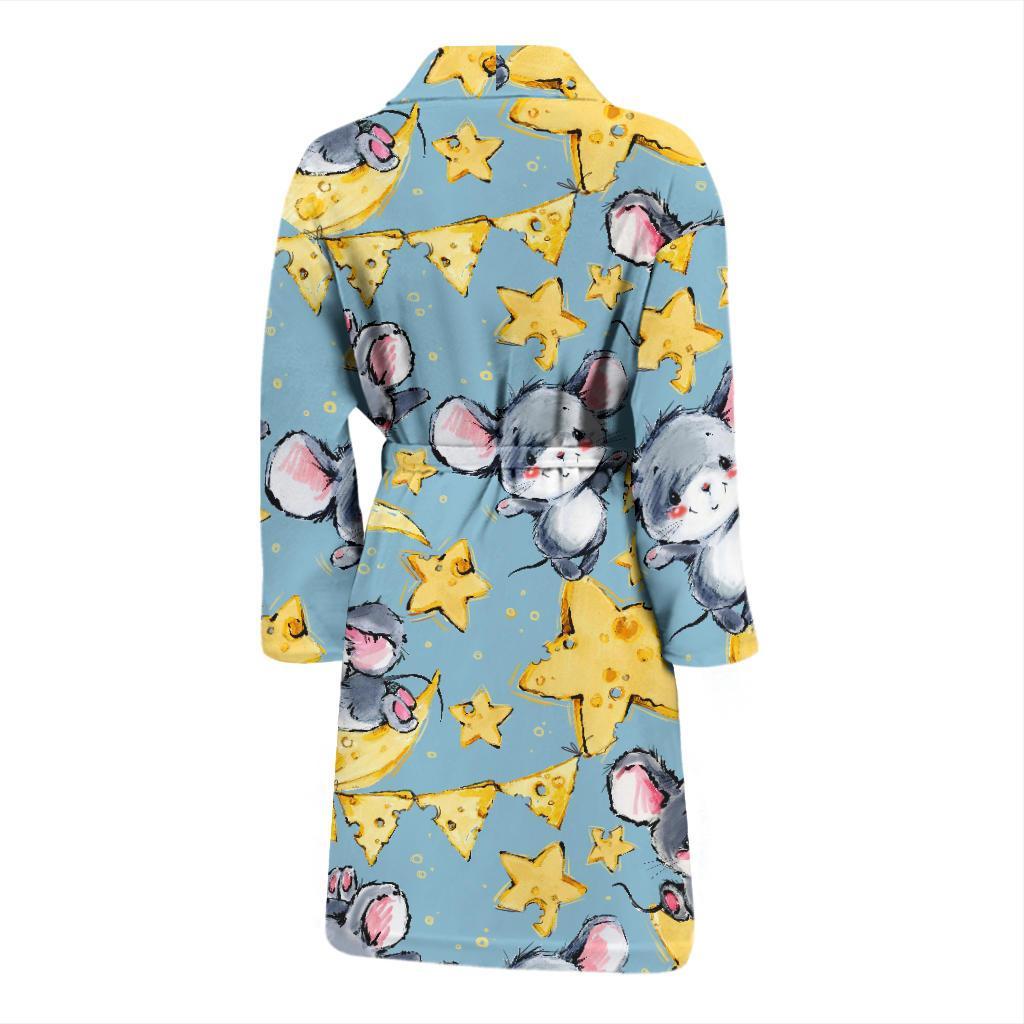 Mouse Cheese Pattern Print Men Long Robe-grizzshop