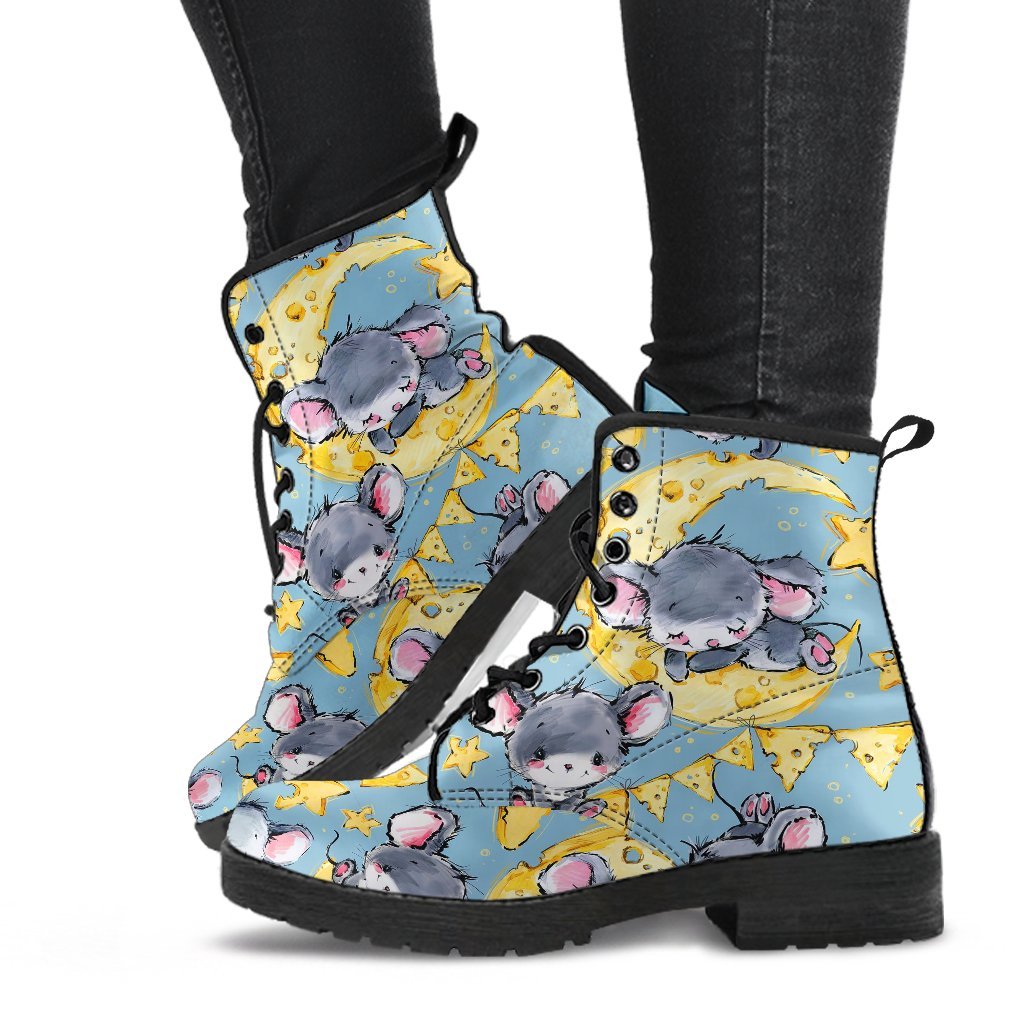 Mouse Cheese Pattern Print Men Women Leather Boots-grizzshop