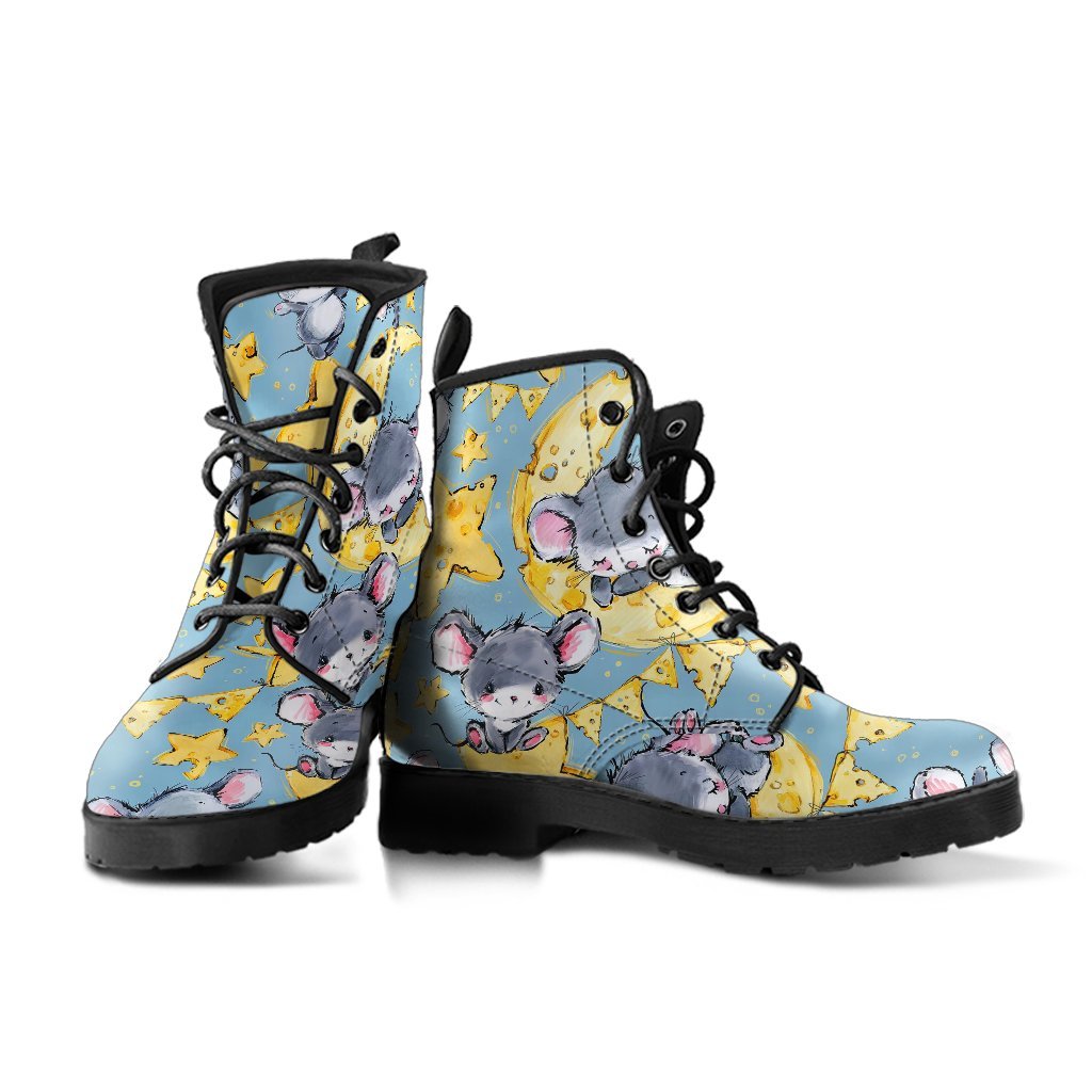 Mouse Cheese Pattern Print Men Women Leather Boots-grizzshop