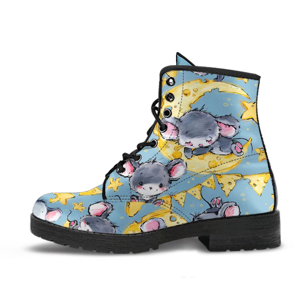 Mouse Cheese Pattern Print Men Women Leather Boots-grizzshop