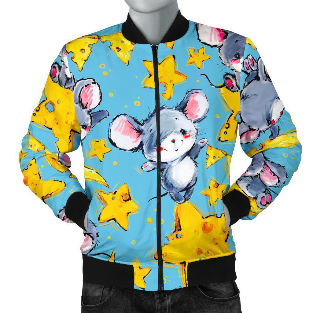 Mouse Cheese Pattern Print Men's Bomber Jacket-grizzshop