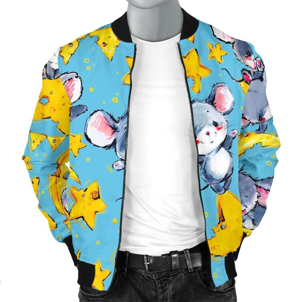 Mouse Cheese Pattern Print Men's Bomber Jacket-grizzshop