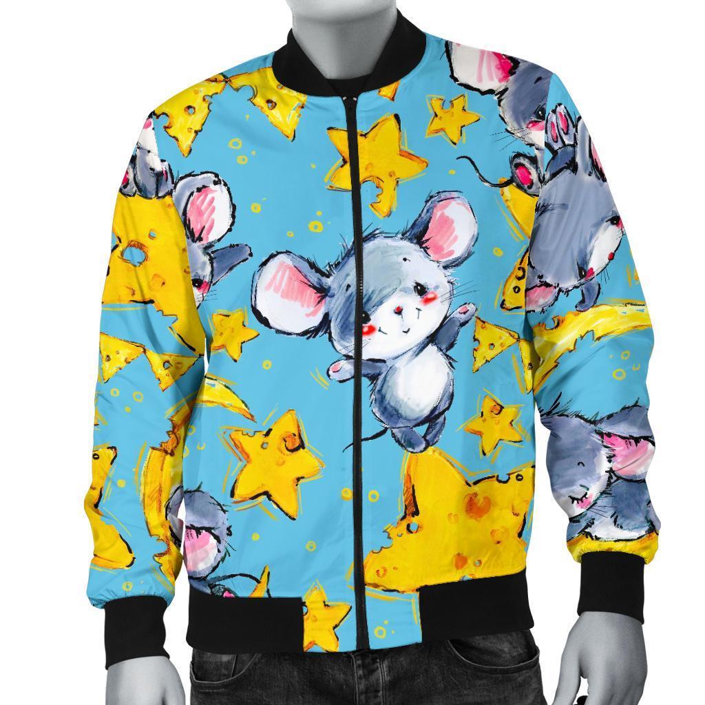 Mouse Cheese Pattern Print Men's Bomber Jacket-grizzshop