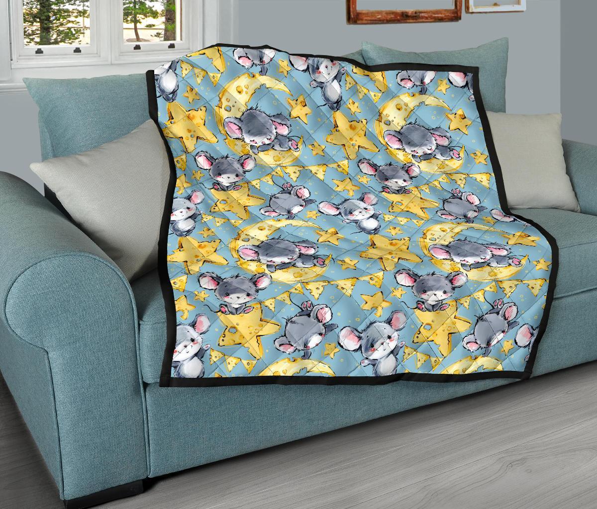 Mouse Cheese Pattern Print Quilt-grizzshop