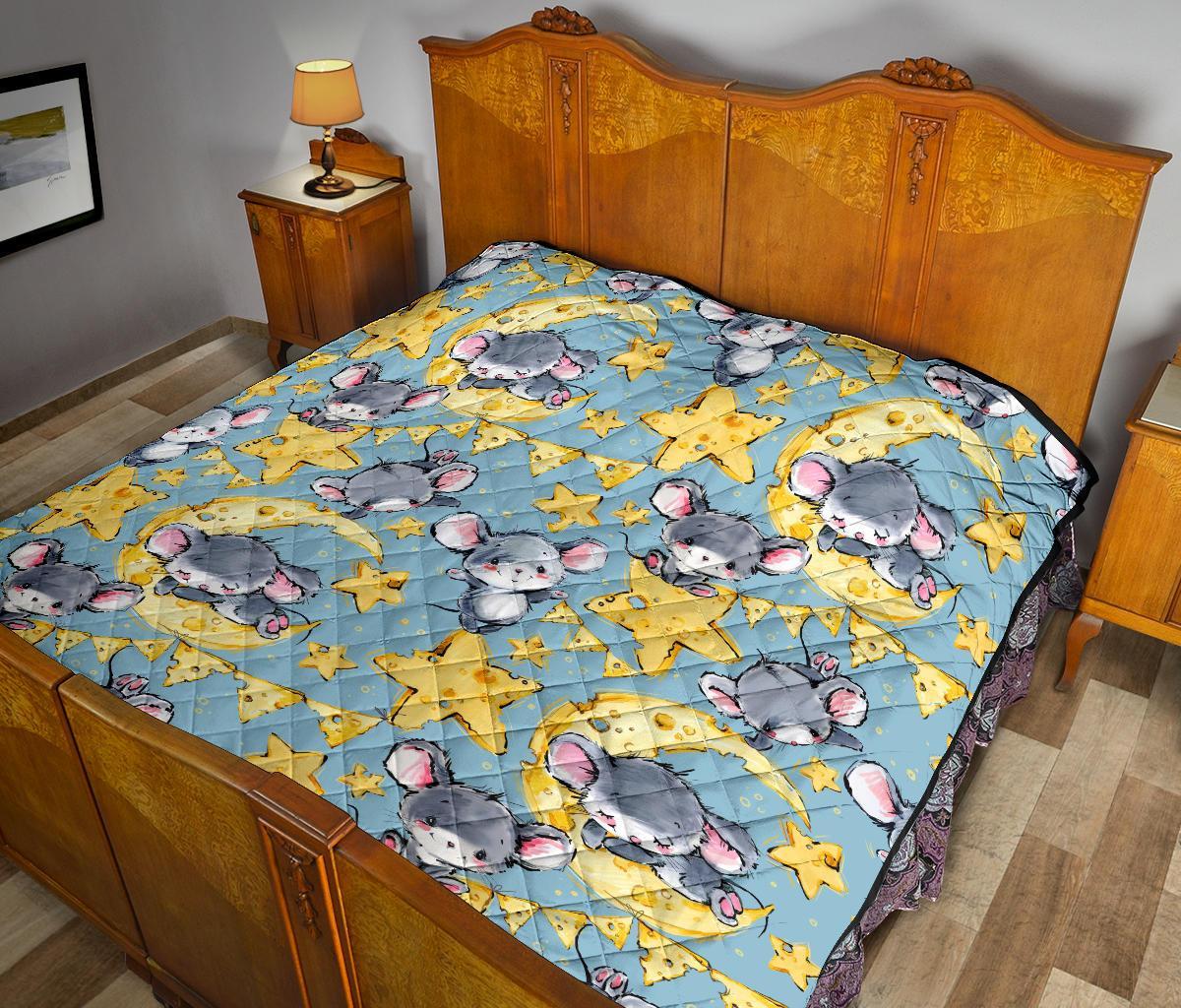 Mouse Cheese Pattern Print Quilt-grizzshop