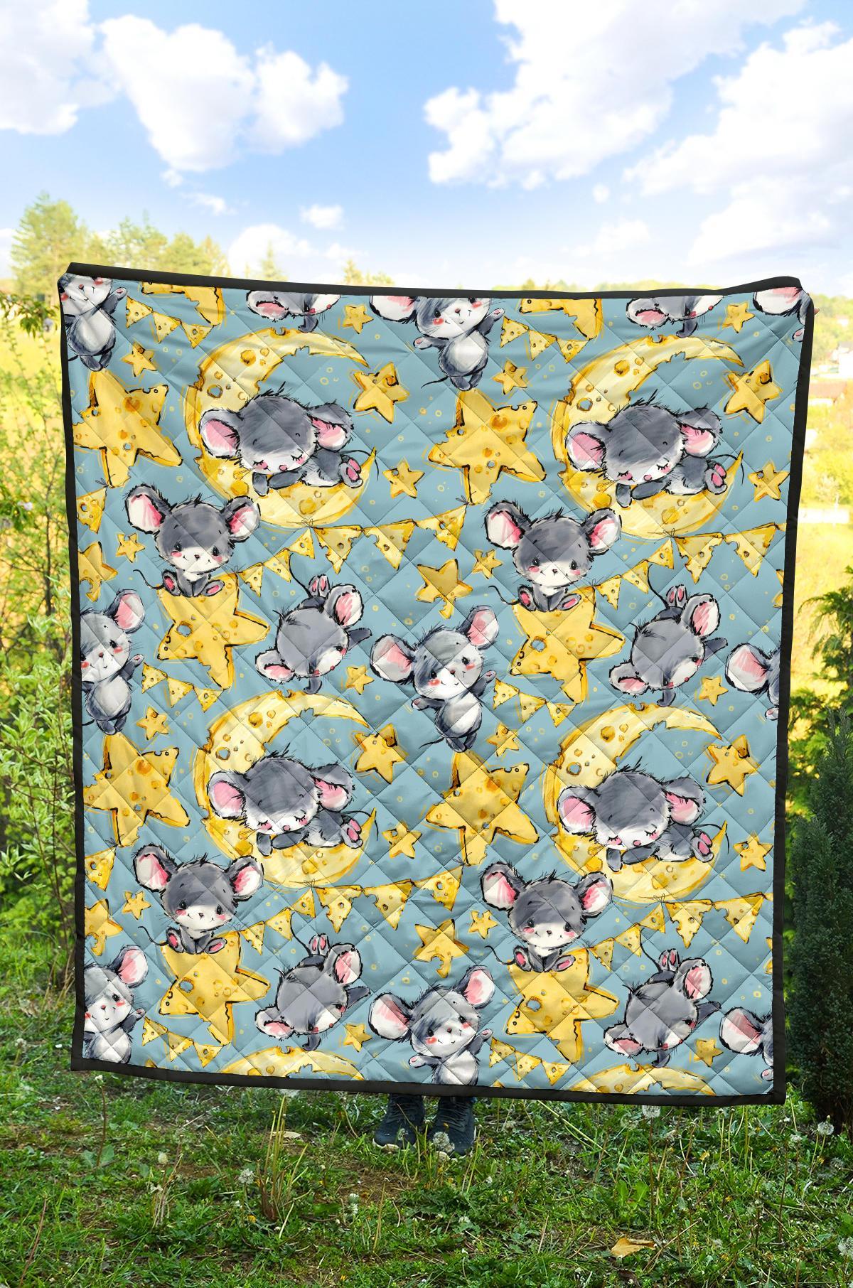 Mouse Cheese Pattern Print Quilt-grizzshop