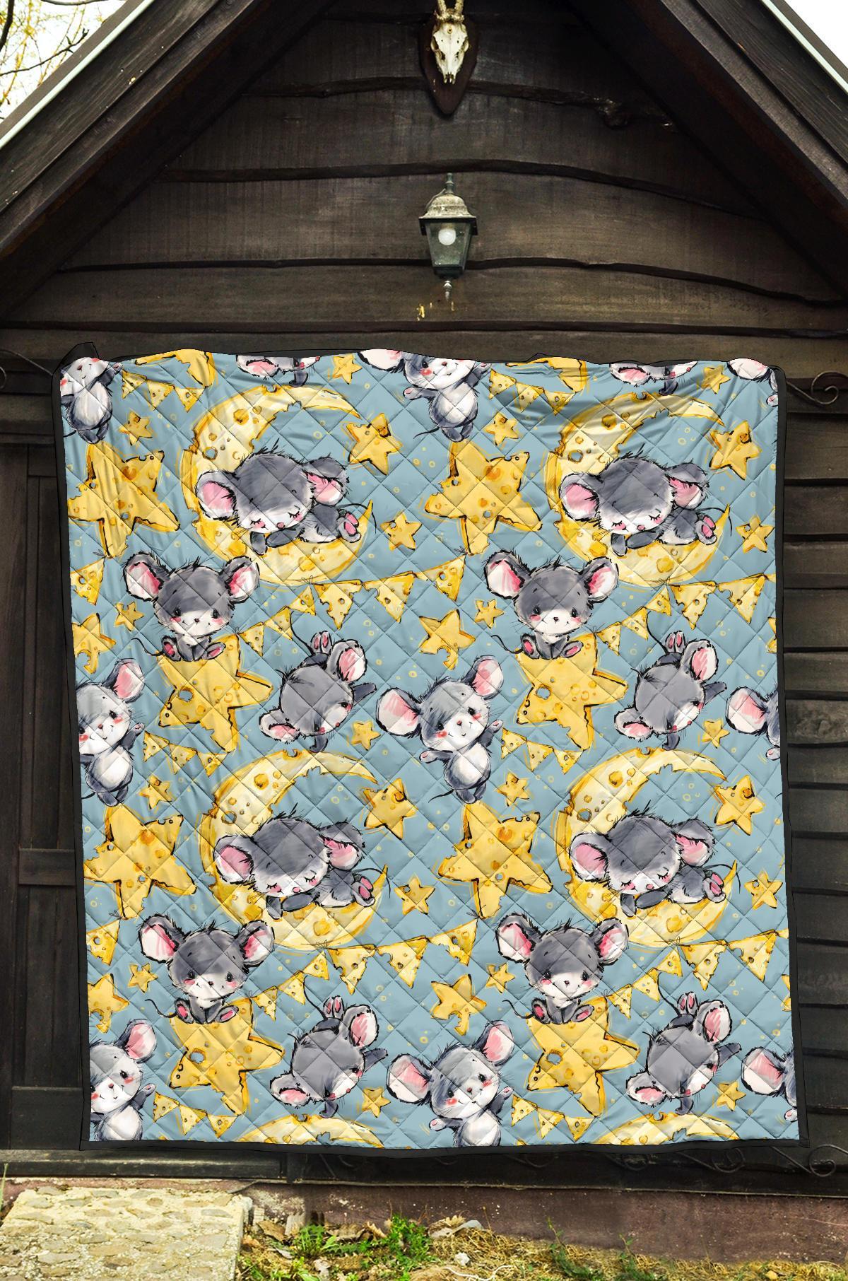 Mouse Cheese Pattern Print Quilt-grizzshop