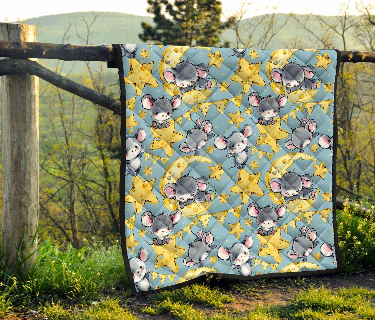 Mouse Cheese Pattern Print Quilt-grizzshop