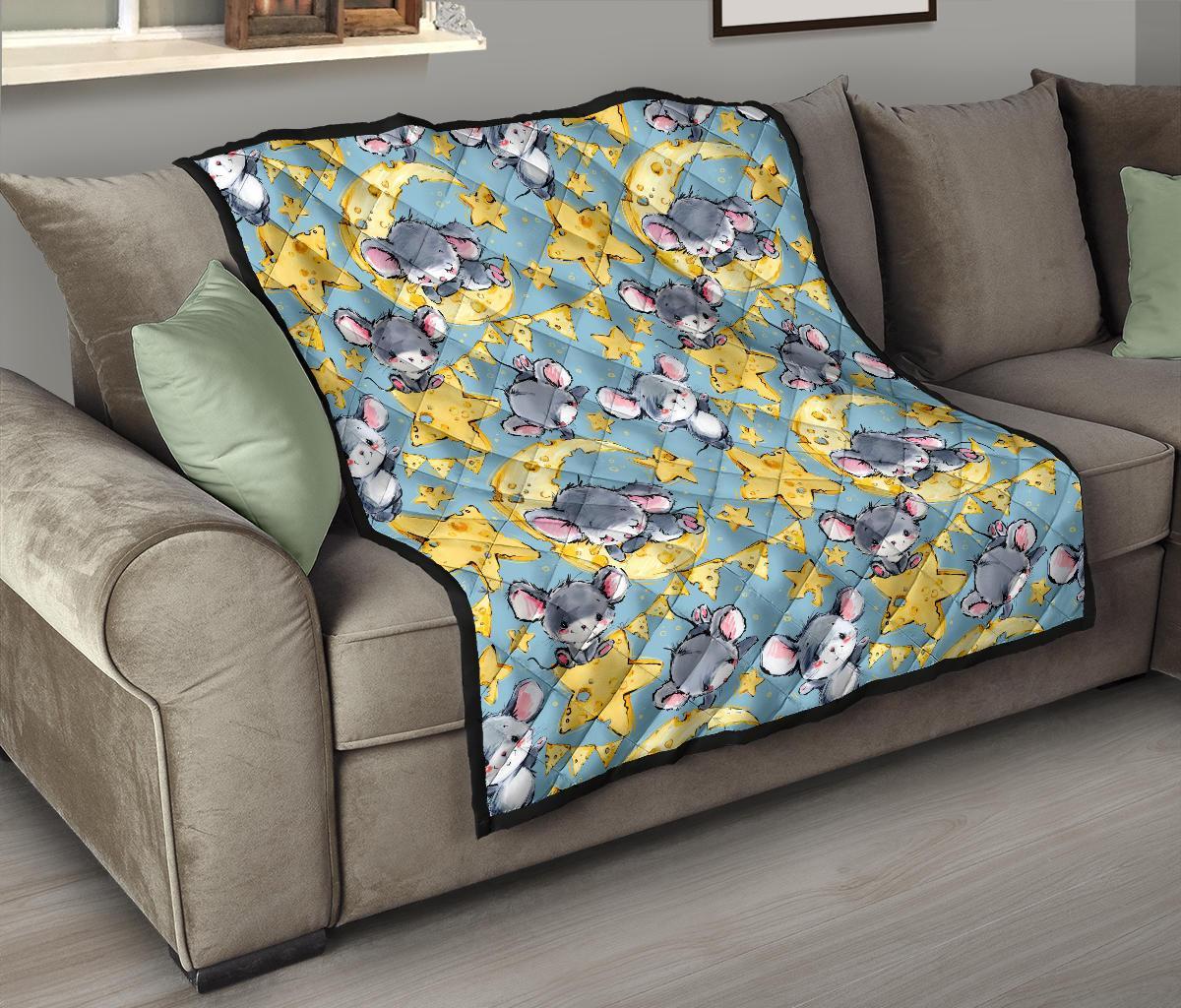 Mouse Cheese Pattern Print Quilt-grizzshop