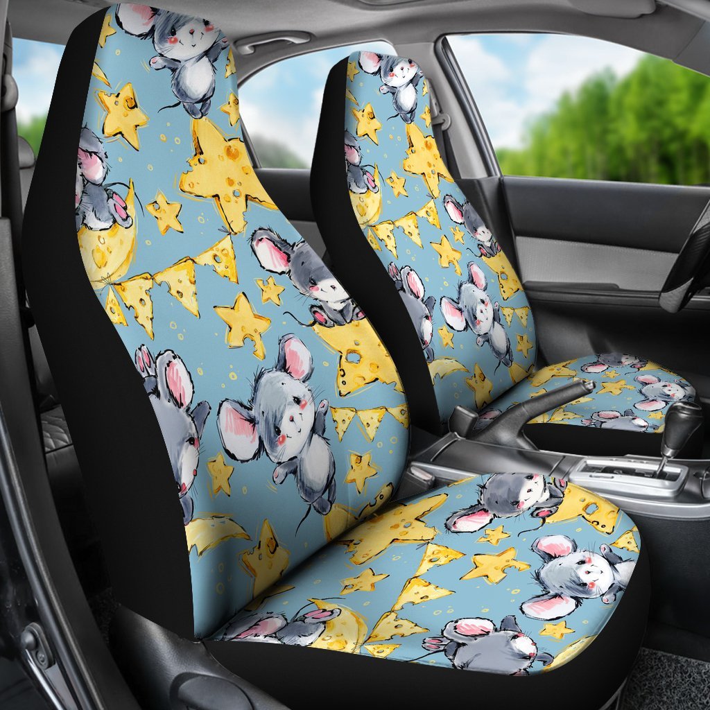 Mouse Cheese Pattern Print Universal Fit Car Seat Covers-grizzshop