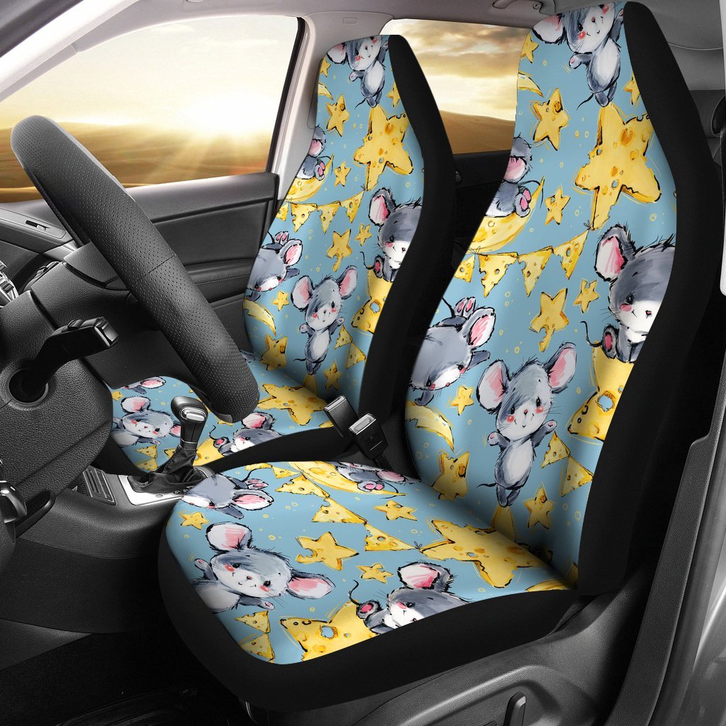 Mouse Cheese Pattern Print Universal Fit Car Seat Covers-grizzshop