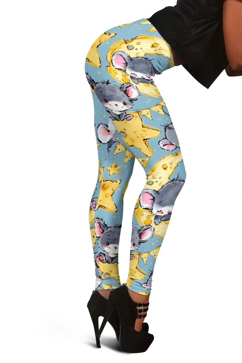 Mouse Cheese Pattern Print Women Leggings-grizzshop