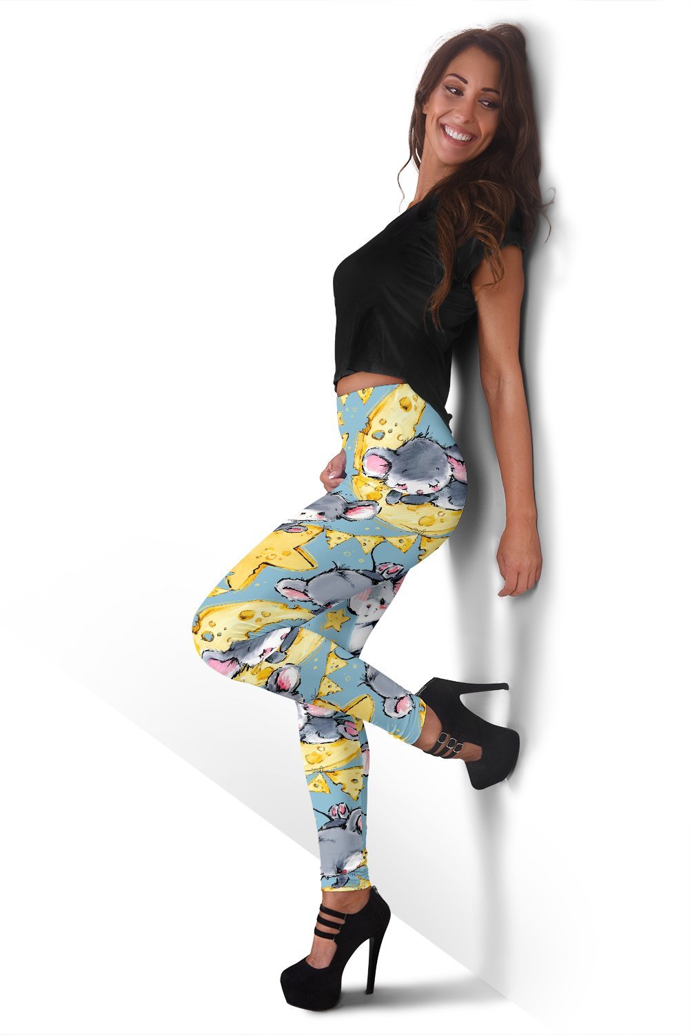 Mouse Cheese Pattern Print Women Leggings-grizzshop