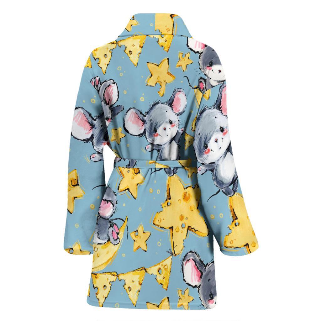 Mouse Cheese Pattern Print Women Long Robe-grizzshop