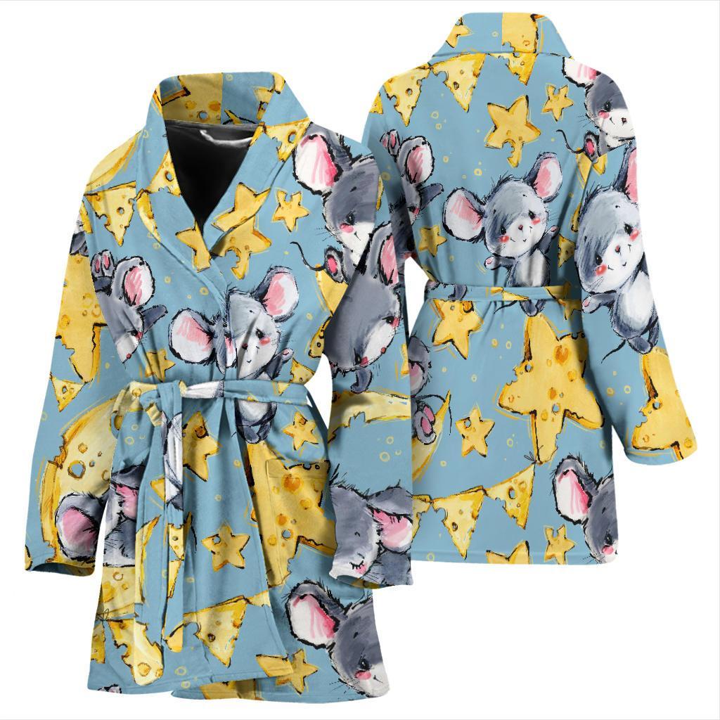 Mouse Cheese Pattern Print Women Long Robe-grizzshop