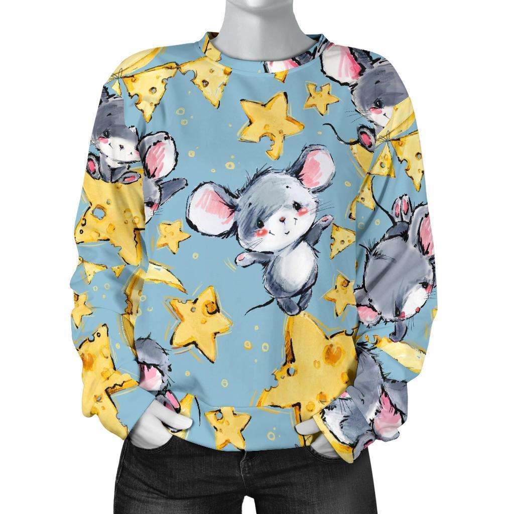 Mouse Cheese Pattern Print Women's Sweatshirt-grizzshop