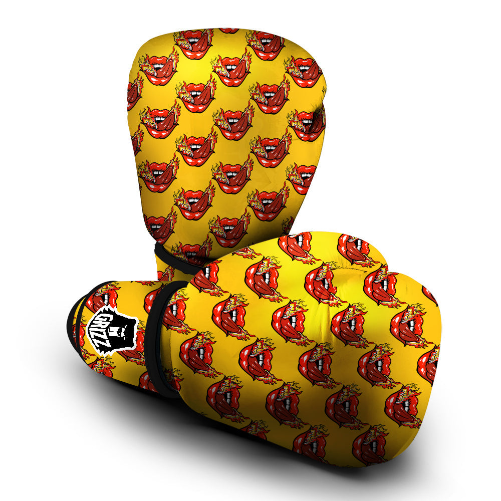 Mouth And Tongue Sticking Fire Print Pattern Boxing Gloves-grizzshop