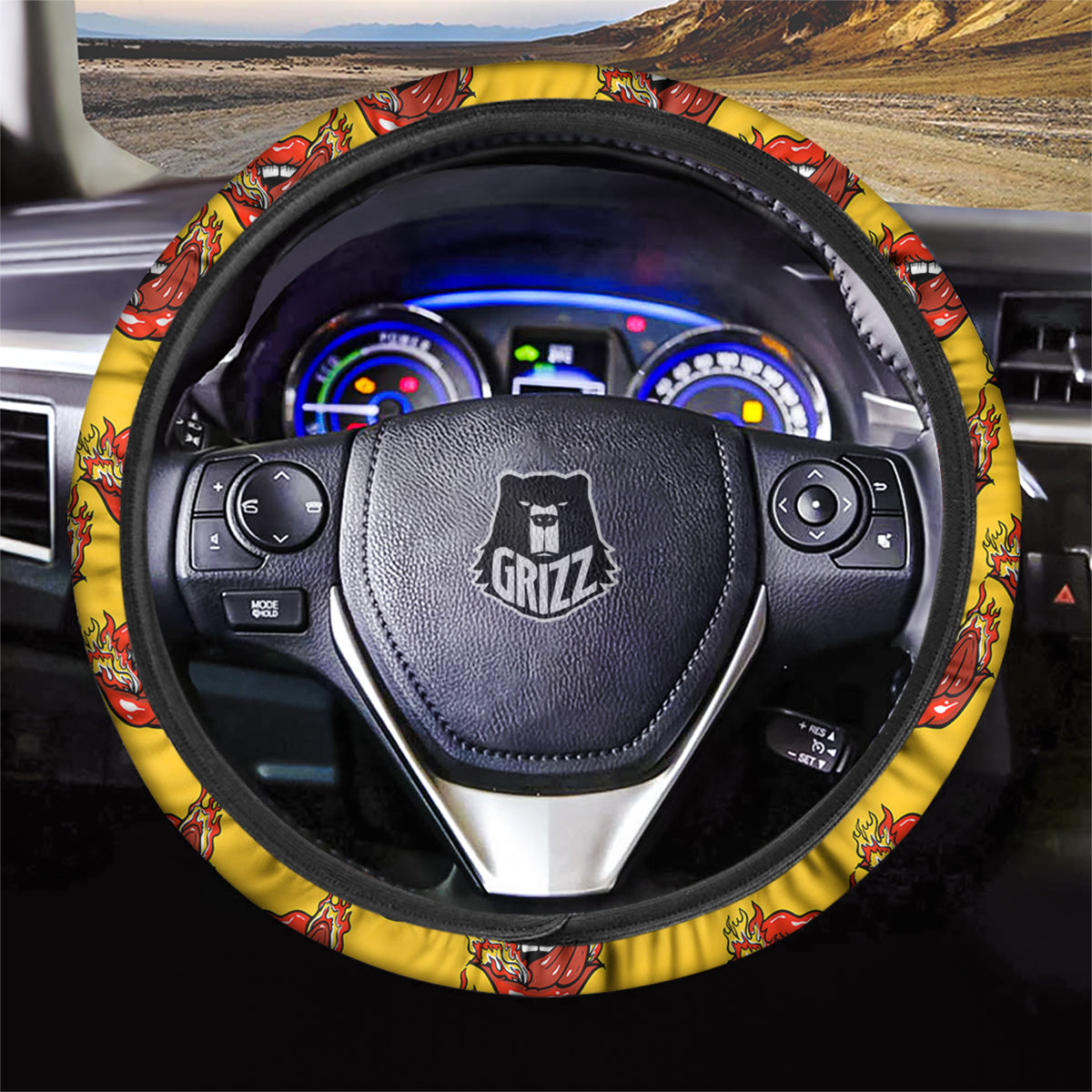 Mouth And Tongue Sticking Fire Print Pattern Car Steering Wheel Cover-grizzshop