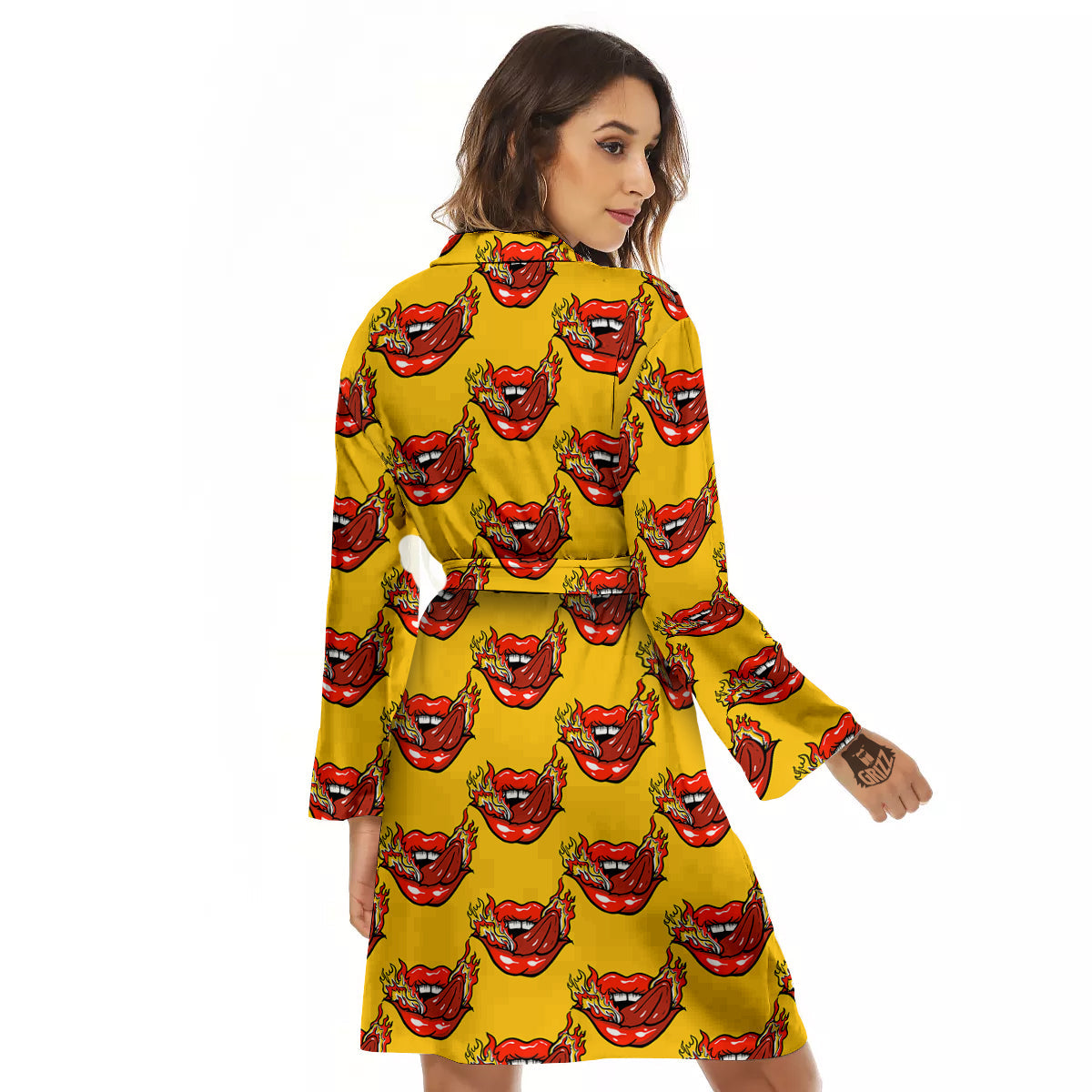 Mouth And Tongue Sticking Fire Print Pattern Women's Robe-grizzshop