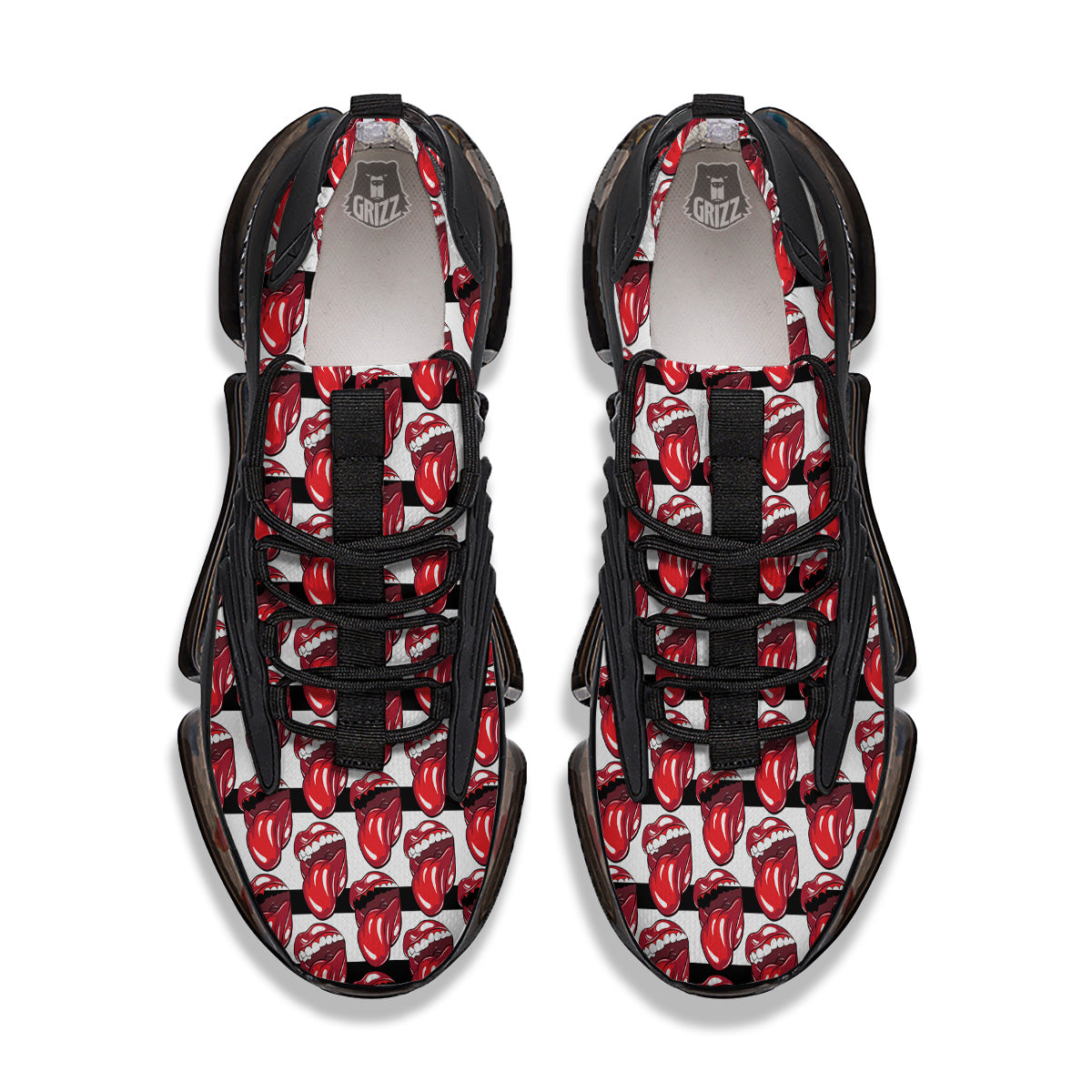 Mouth And Tongue Stripe Print Pattern Black Gym Shoes-grizzshop