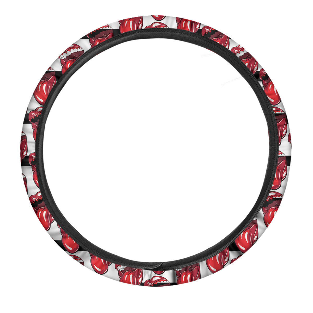 Mouth And Tongue Stripe Print Pattern Car Steering Wheel Cover-grizzshop