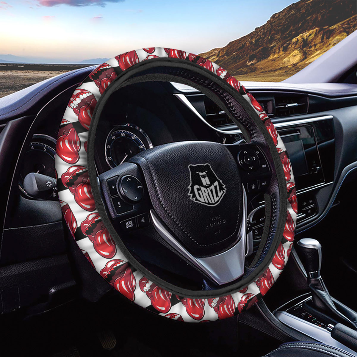 Mouth And Tongue Stripe Print Pattern Car Steering Wheel Cover-grizzshop