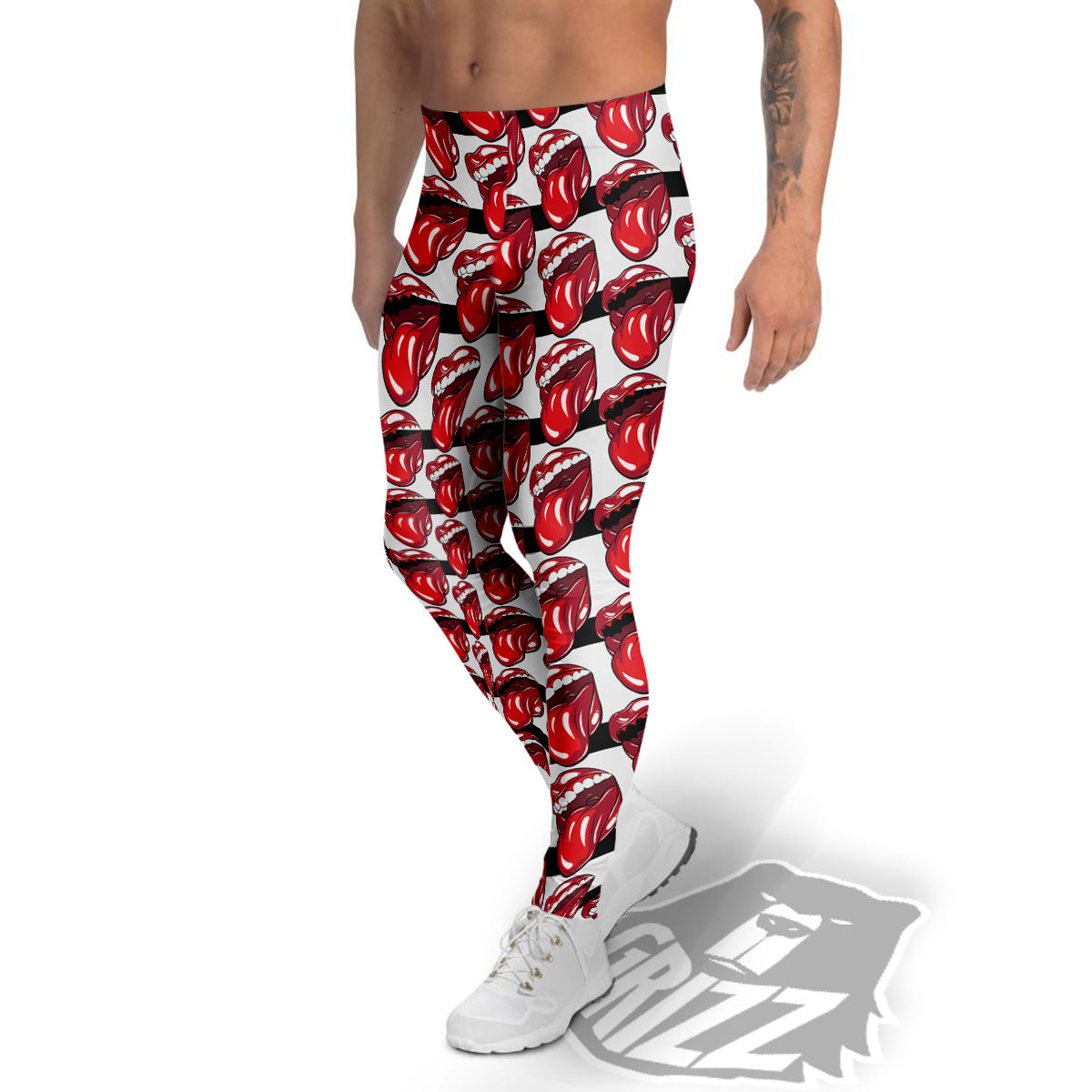 Mouth And Tongue Stripe Print Pattern Men's Leggings-grizzshop