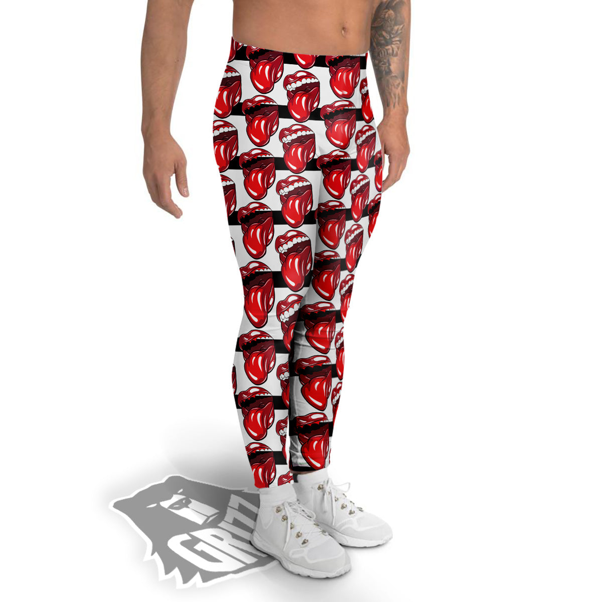 Mouth And Tongue Stripe Print Pattern Men's Leggings-grizzshop