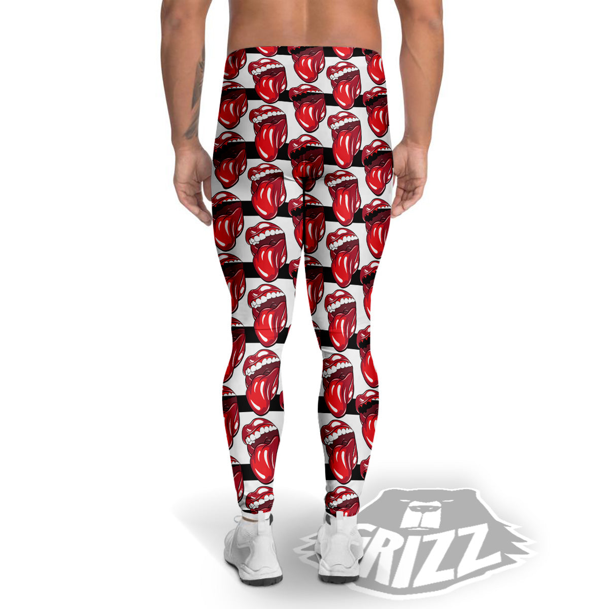 Mouth And Tongue Stripe Print Pattern Men's Leggings-grizzshop