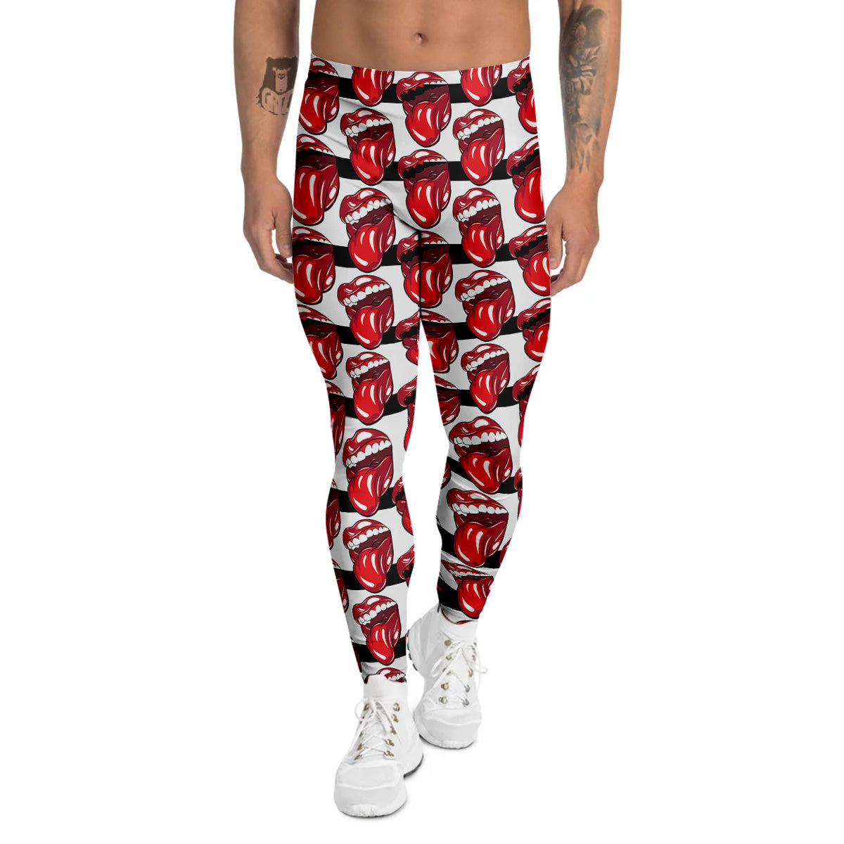 Mouth And Tongue Stripe Print Pattern Men's Leggings-grizzshop