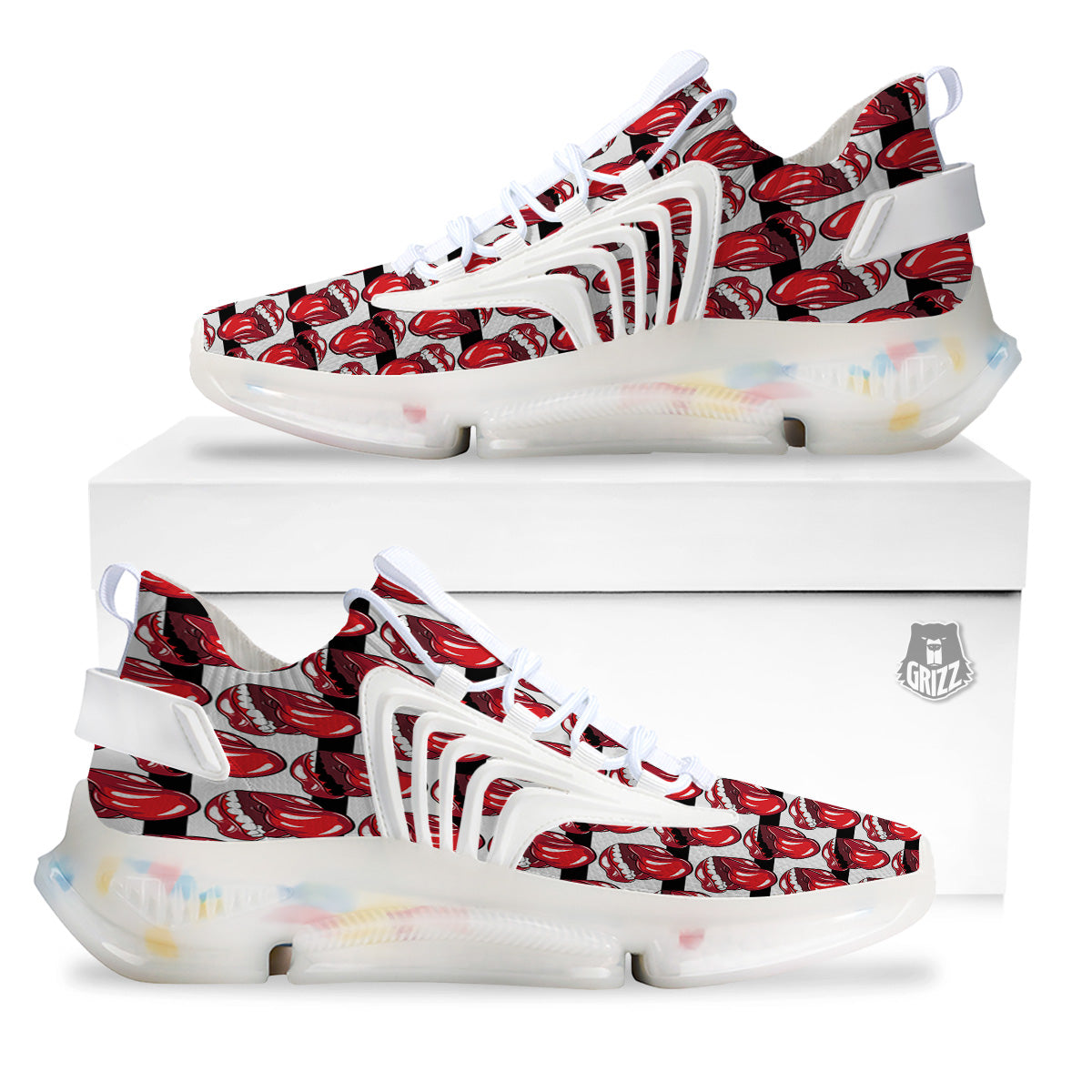 Mouth And Tongue Stripe Print Pattern White Gym Shoes-grizzshop