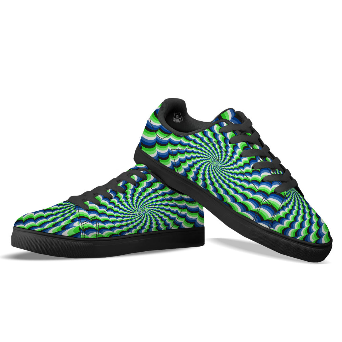 Moving Illusion Optical Green Black Low Top Sneakers-grizzshop