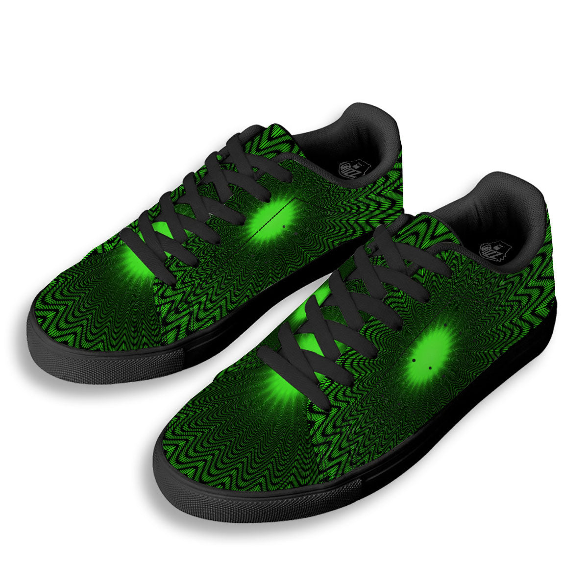 Moving Illusion Optical Green Dizzy Black Low Top Sneakers-grizzshop