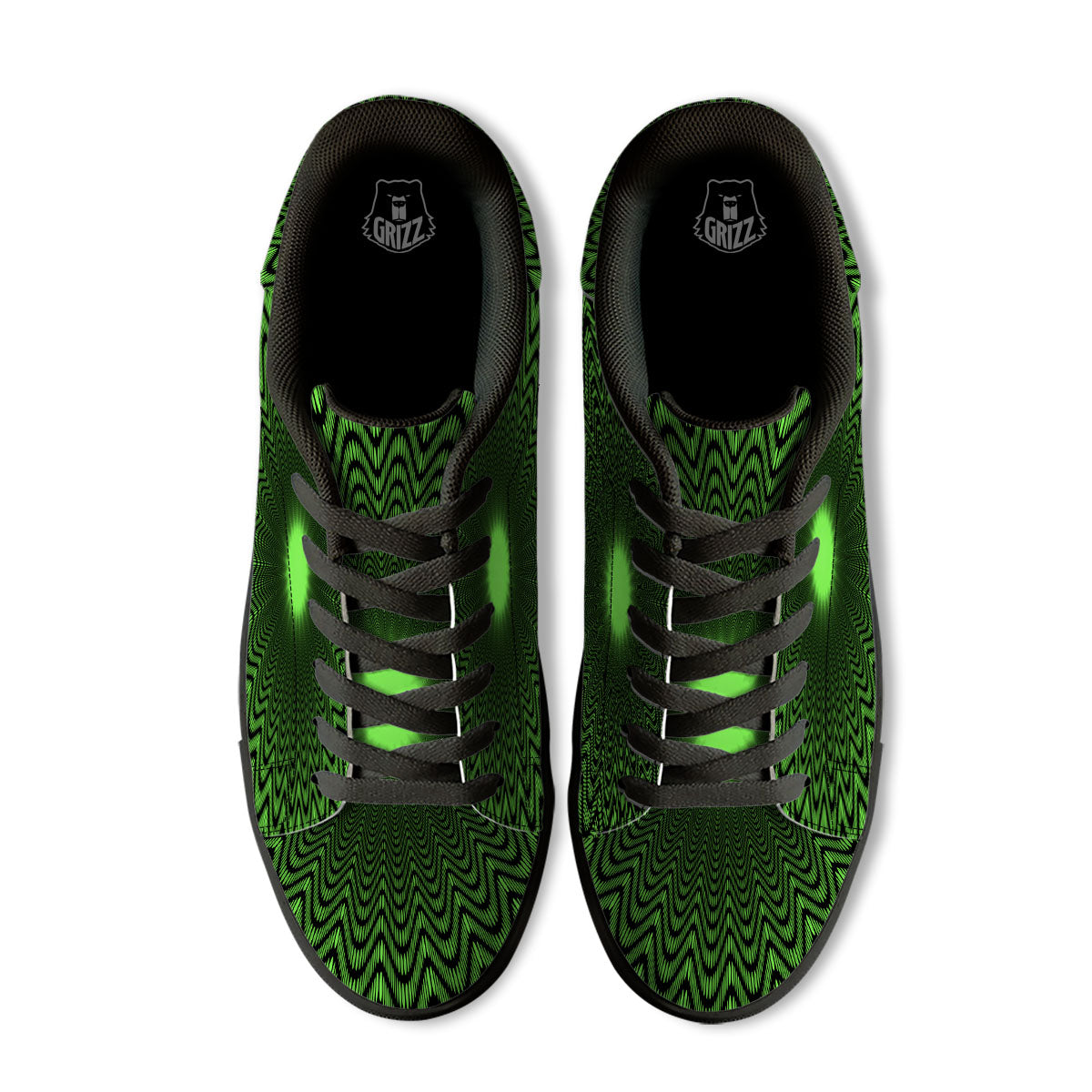 Moving Illusion Optical Green Dizzy Black Low Top Sneakers-grizzshop