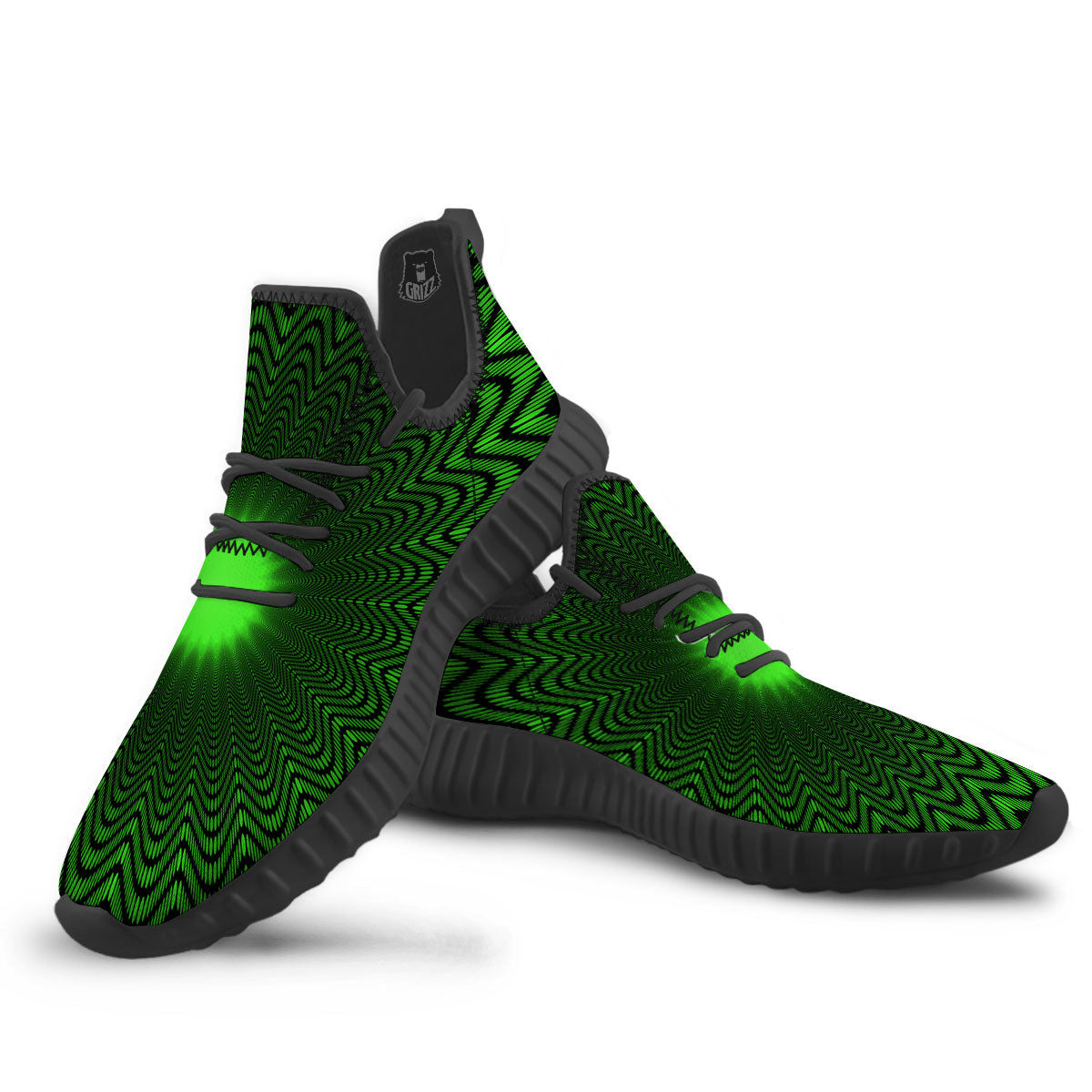 Moving Illusion Optical Green Dizzy Black Walking Shoes-grizzshop