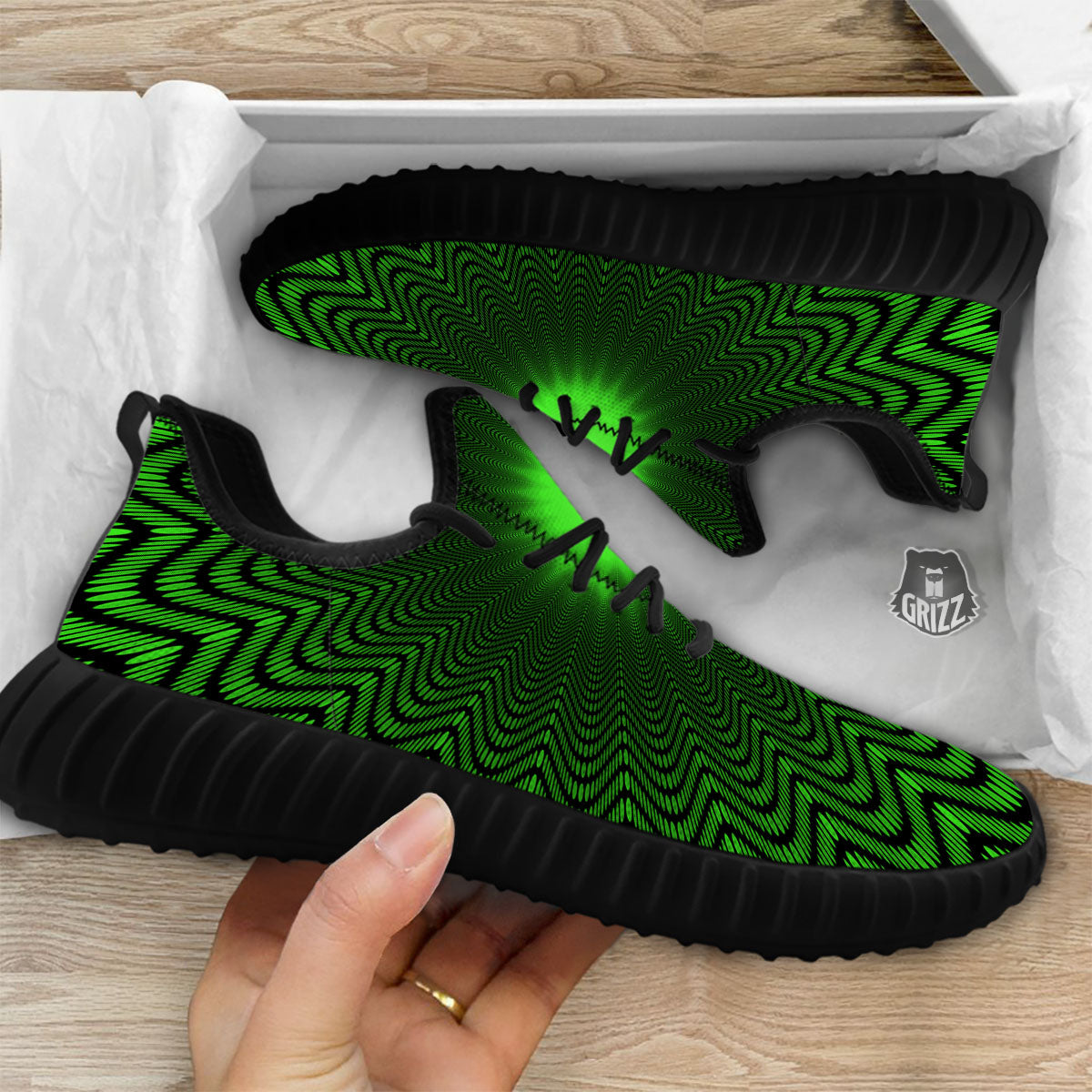 Moving Illusion Optical Green Dizzy Black Walking Shoes-grizzshop
