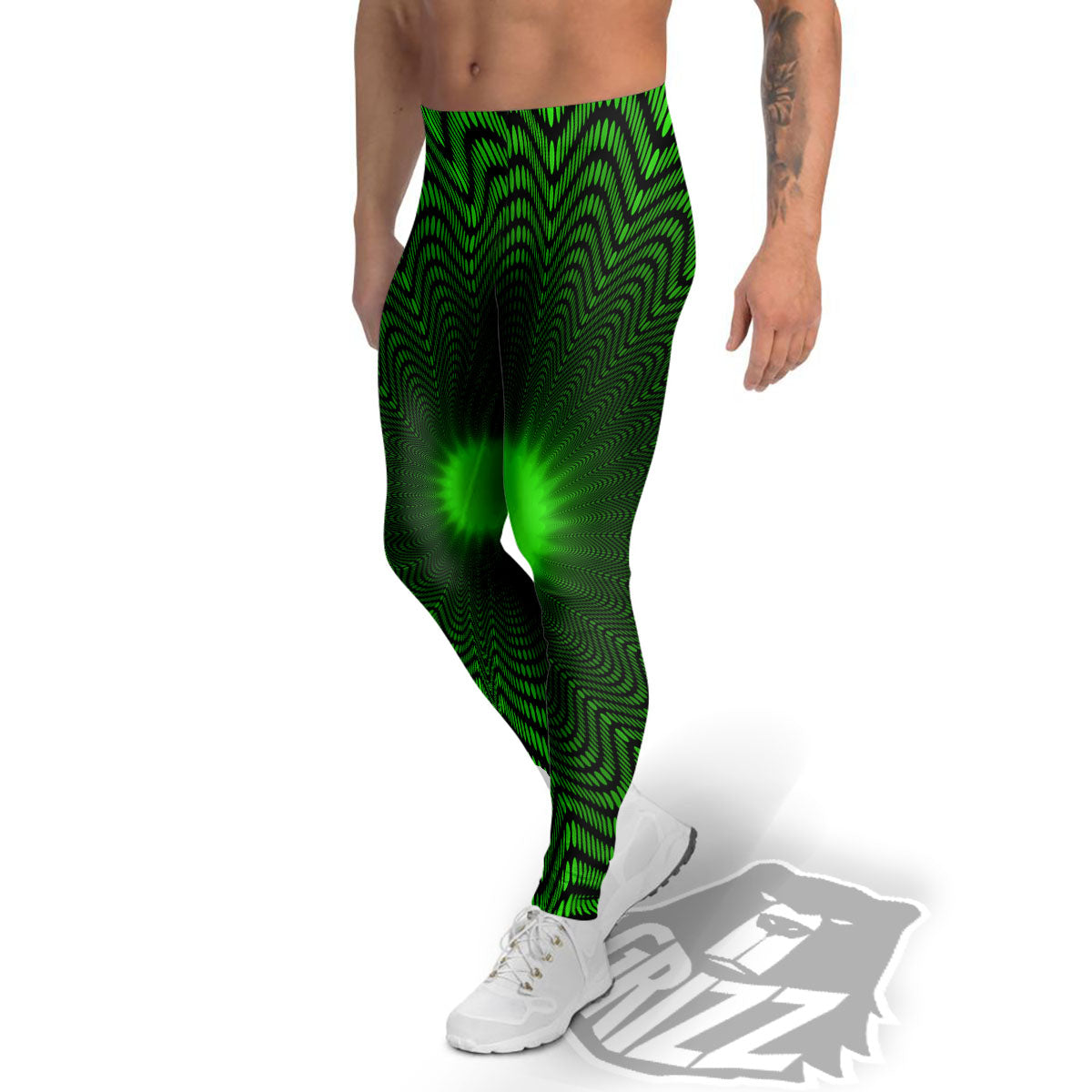 Moving Illusion Optical Green Dizzy Men's Leggings-grizzshop