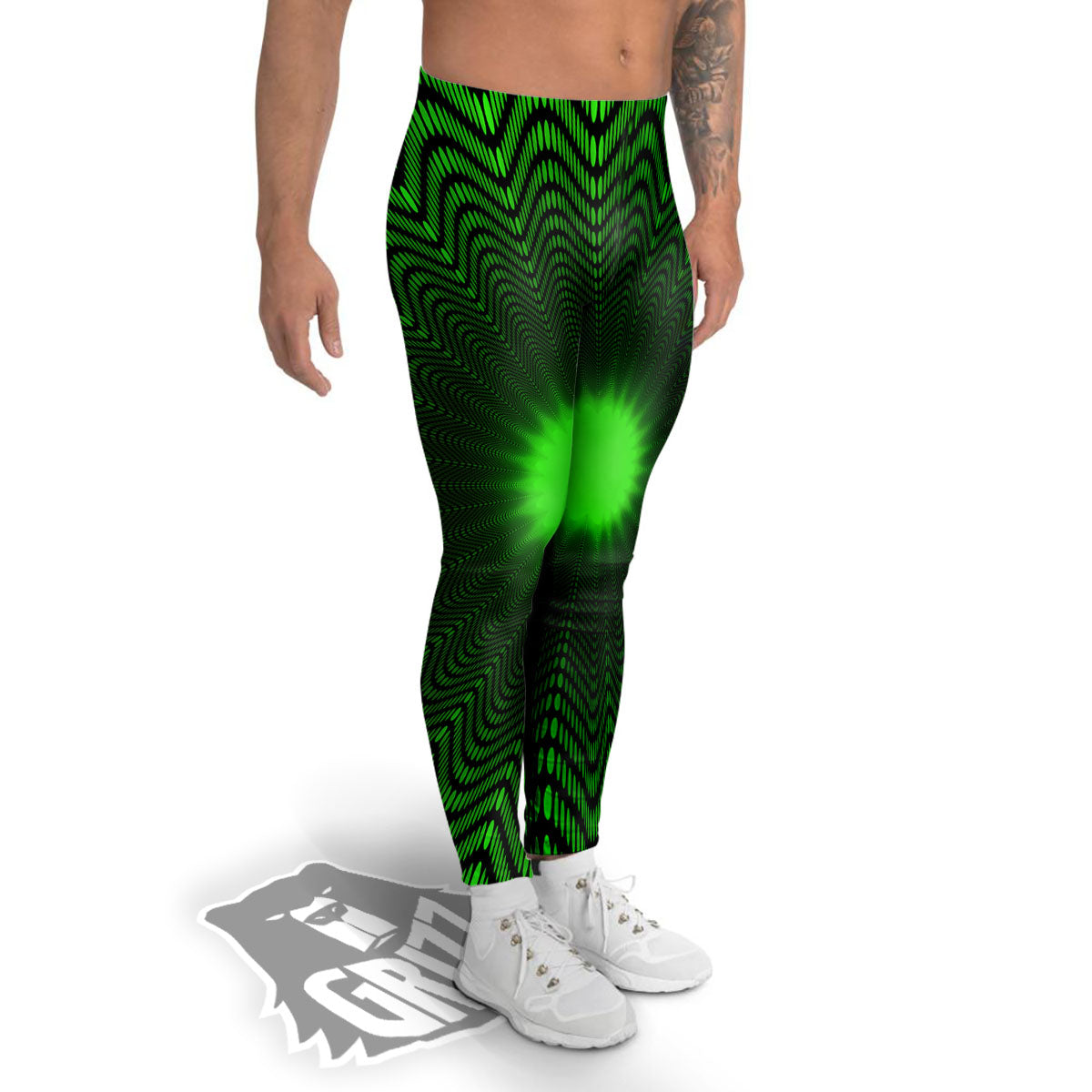 Moving Illusion Optical Green Dizzy Men's Leggings-grizzshop