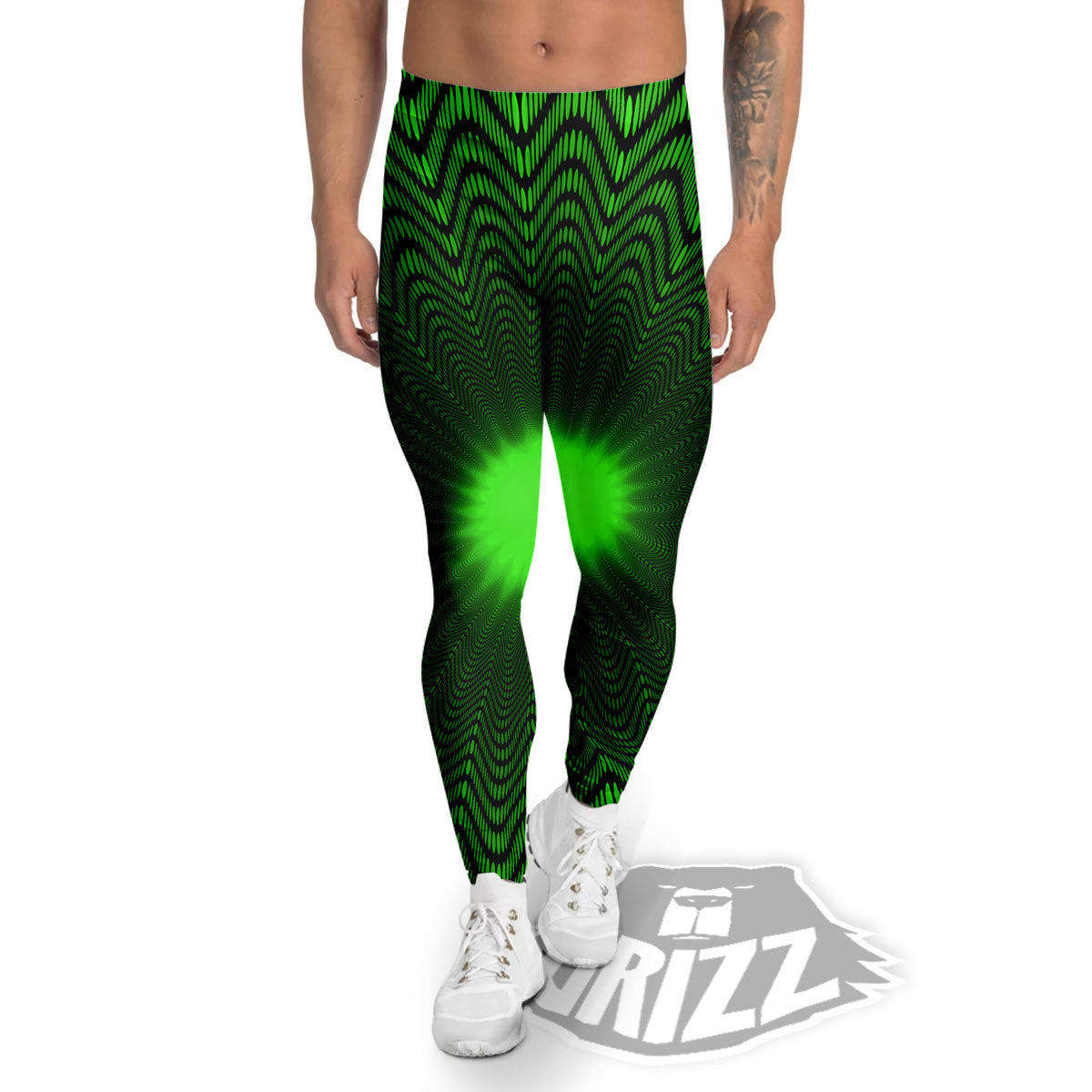 Moving Illusion Optical Green Dizzy Men's Leggings-grizzshop