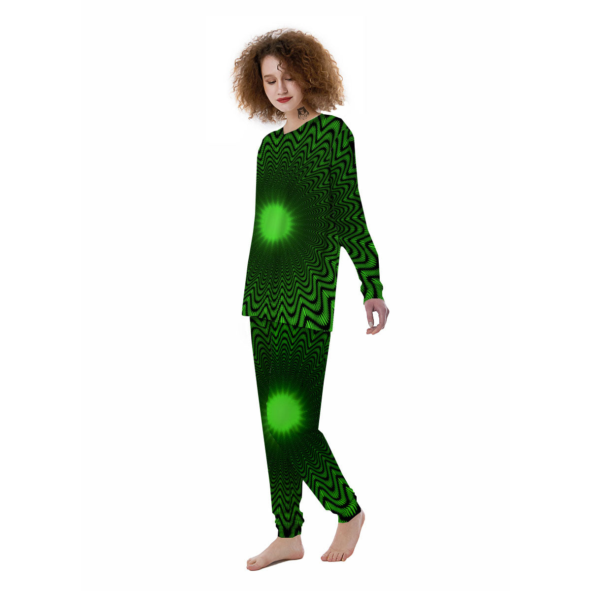 Moving Illusion Optical Green Dizzy Women's Pajamas-grizzshop