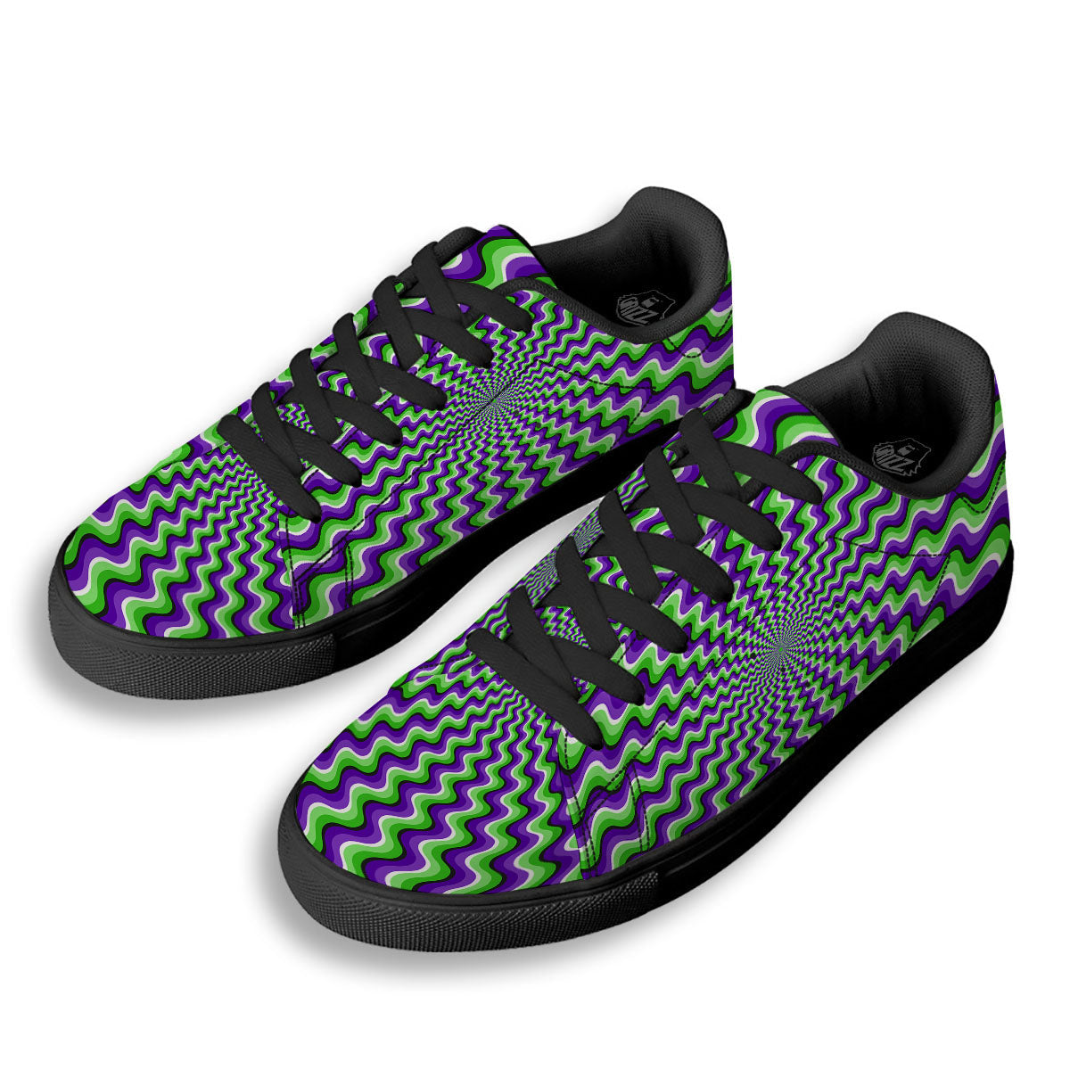 Moving Illusion Optical Green Explosion Black Low Top Sneakers-grizzshop