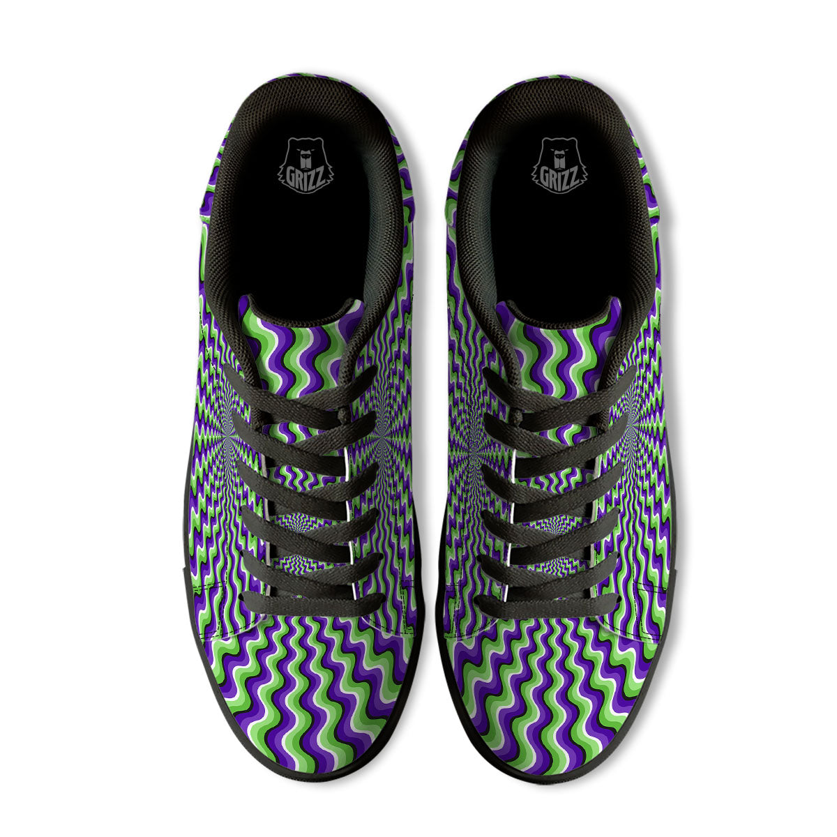 Moving Illusion Optical Green Explosion Black Low Top Sneakers-grizzshop
