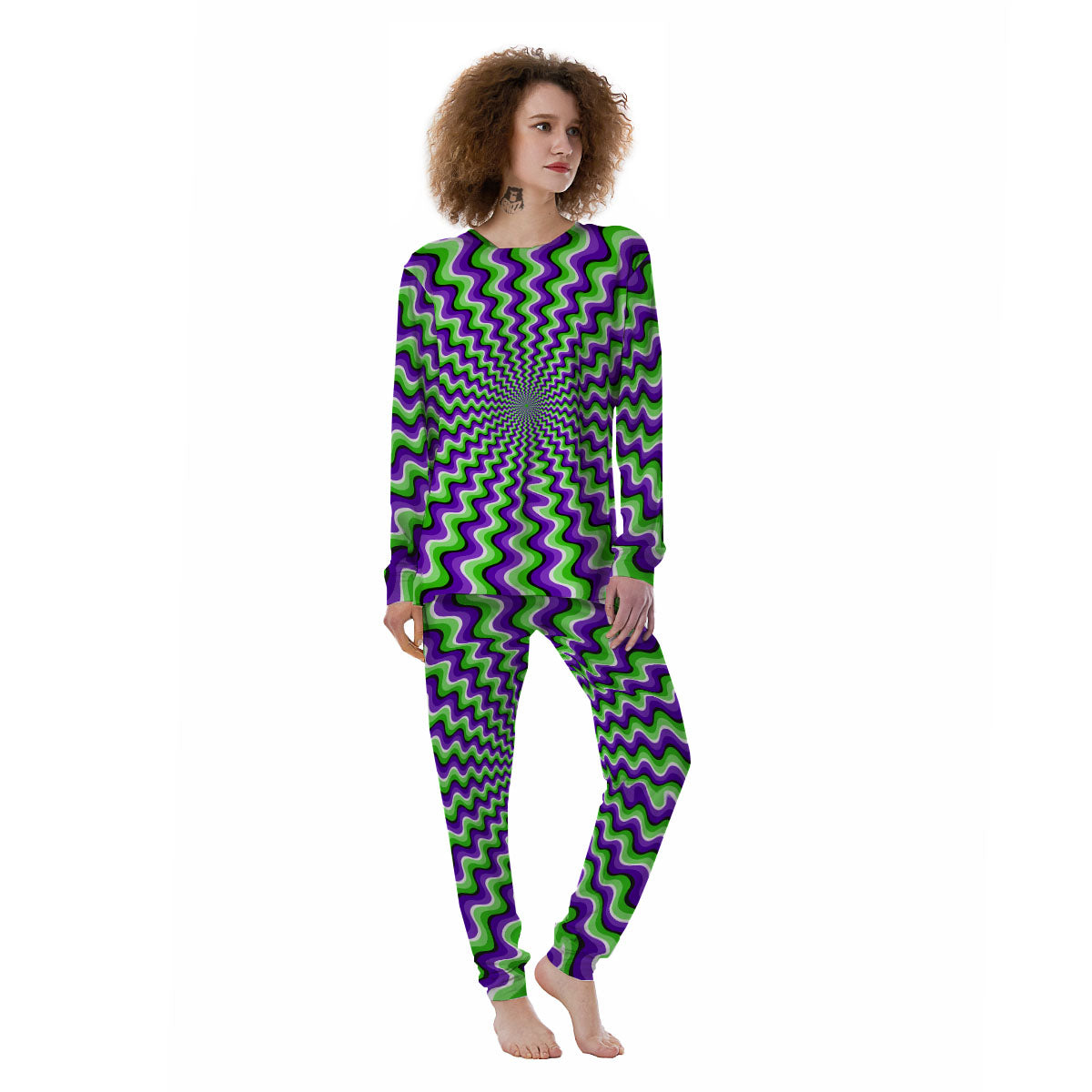 Moving Illusion Optical Green Explosion Women's Pajamas-grizzshop