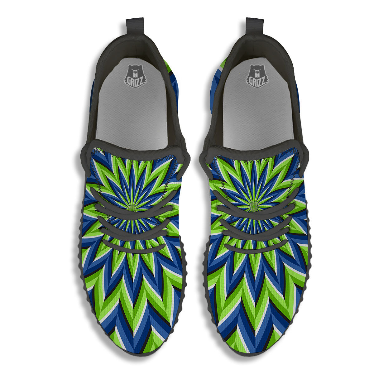 Moving Illusion Optical Green Flower Black Walking Shoes-grizzshop