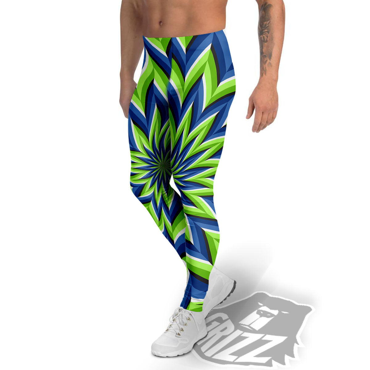 Moving Illusion Optical Green Flower Men's Leggings-grizzshop