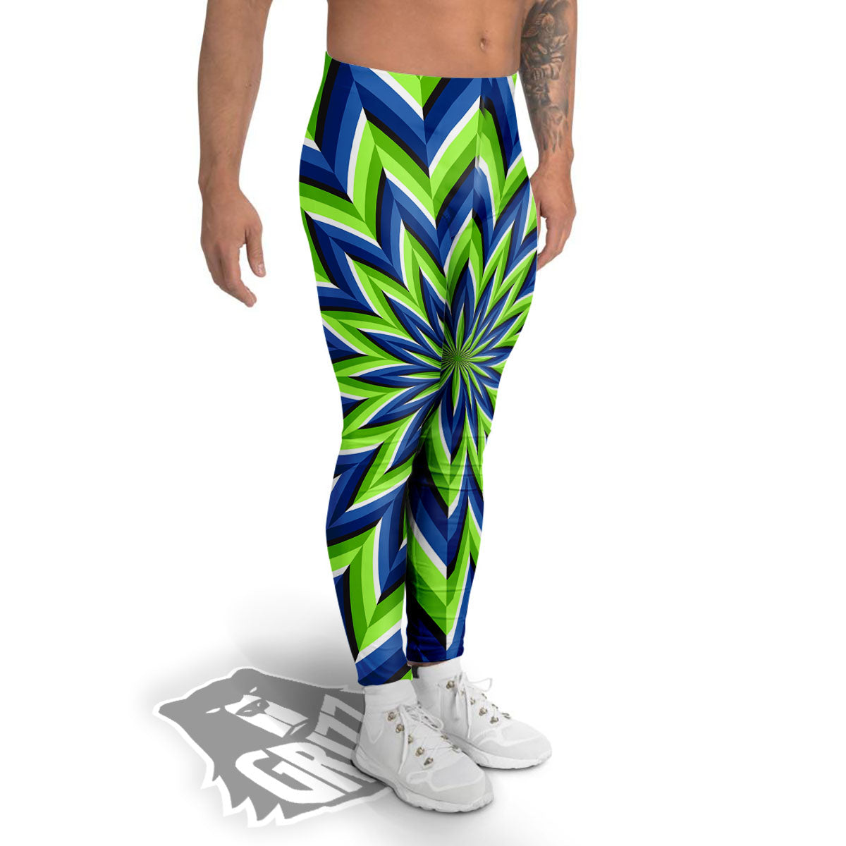 Moving Illusion Optical Green Flower Men's Leggings-grizzshop