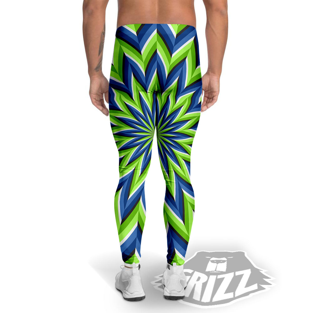 Moving Illusion Optical Green Flower Men's Leggings-grizzshop