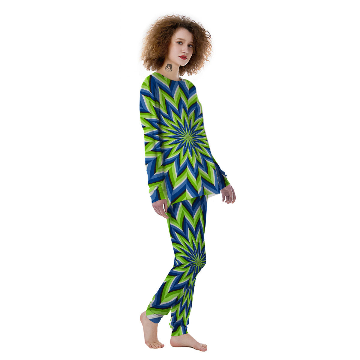 Moving Illusion Optical Green Flower Women's Pajamas-grizzshop